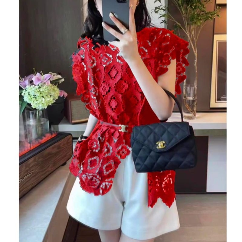 2194 Baju atasan outer luaran MEZALINA ASYMMETRIC LACE BORDIR TOP Korean style wanita premium /  baj