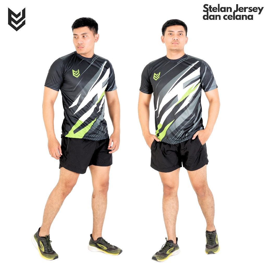 Setelan Jersey dan Celana Olahraga Lari Gym Futsal Sepak Bola – Bahan Dryfit & Parasut, Desain Print