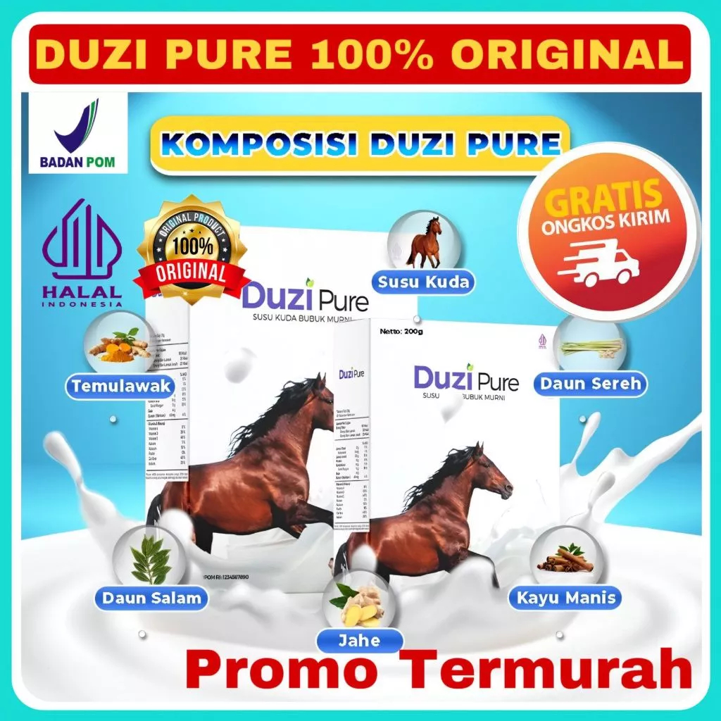 

Duzi Pure Susu Kuda Liar Lombok Murni Herbal Alami Paket 5 Box 100% Original