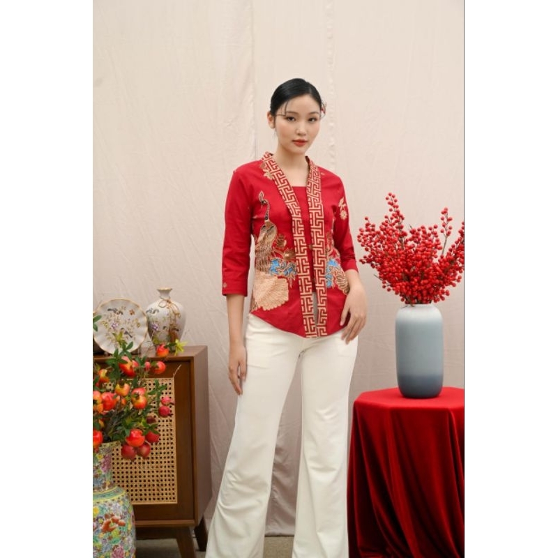 ATASAN BATIK WANITA MODERN/ BLOUSE MERAH IMLEK/ BAJU BATIK EDISI IMLEK