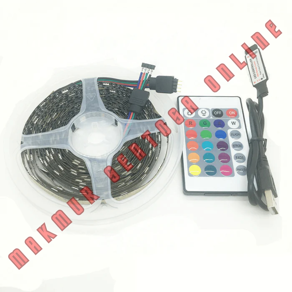 LAMPU LED STRIP RGB INFRARED IR REMOTE 24 KEYS USB TV MEJA PC HIAS PLAFON (SUDAH ADA LEM/ PEREKAT)