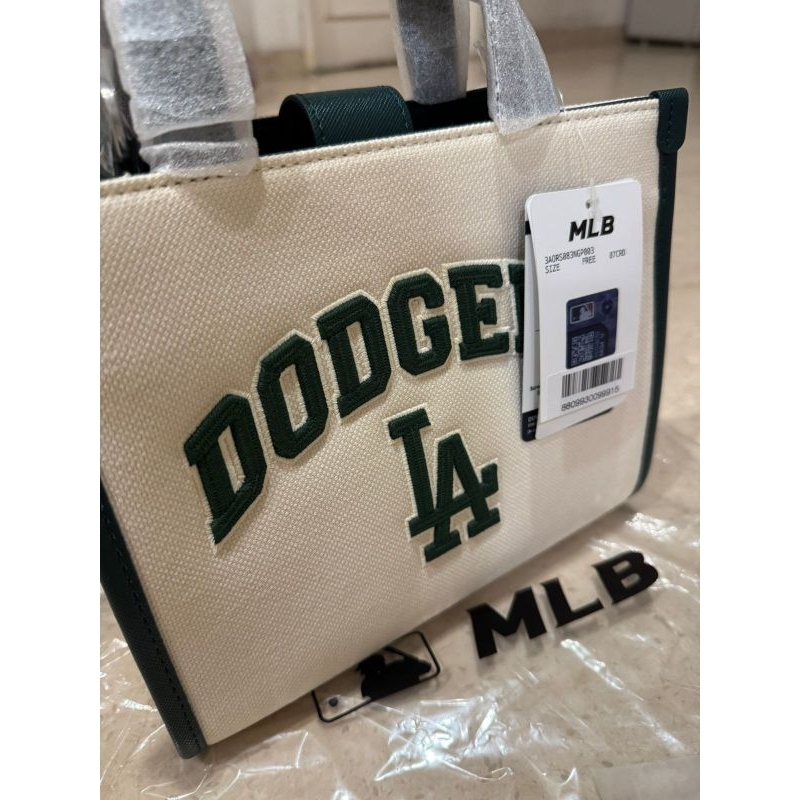 MLB LA Dodgers Varsity Canvas Mini Tote Bag Beige/Green