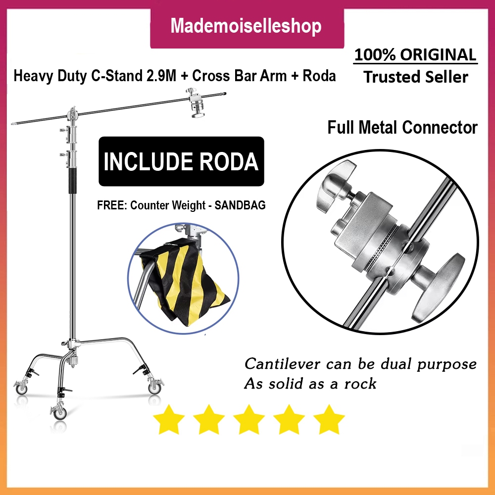 MM Heavy Duty Metal C Stand Boom Cross bar Arm + Sandbag Counter Weight + Roda For Lighting Godox So
