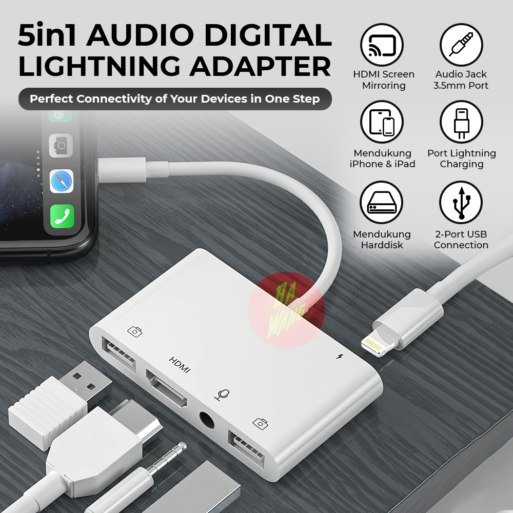 Kabel Lightning iPhone iPad to USB HDMI HDTV Audio Adapter OTG HardDisk HDD Camera