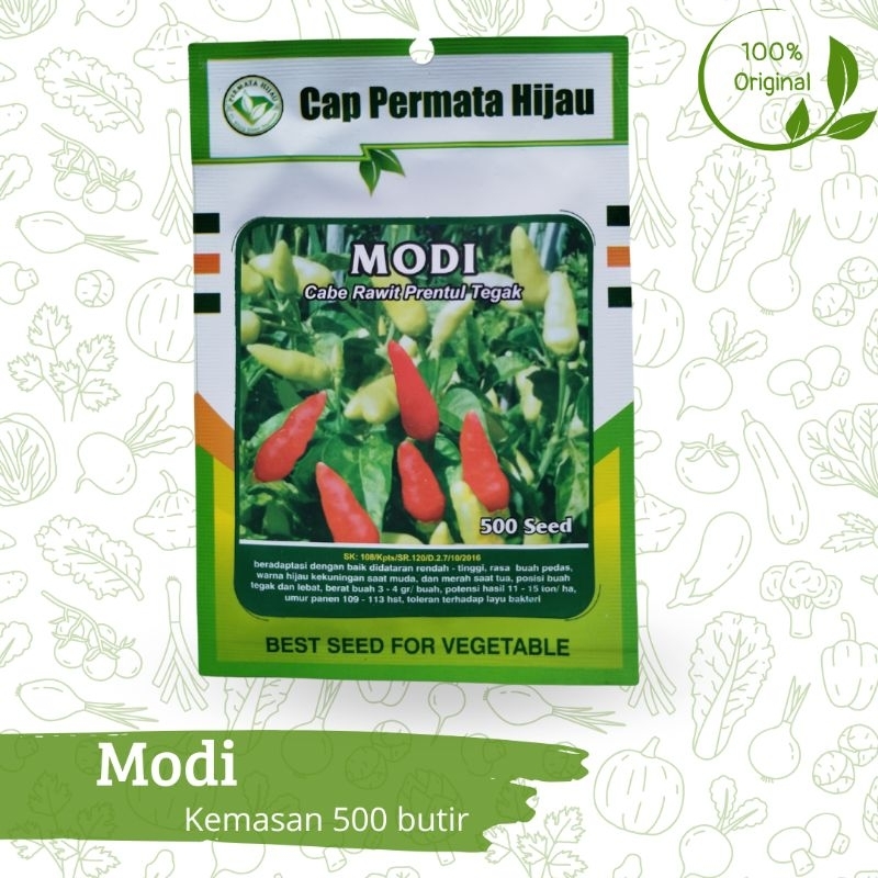 Benih Bibit Cabe Cabai Rawit Lombok Prentul Tegak Modi 500 butir Cap Permata Hijau