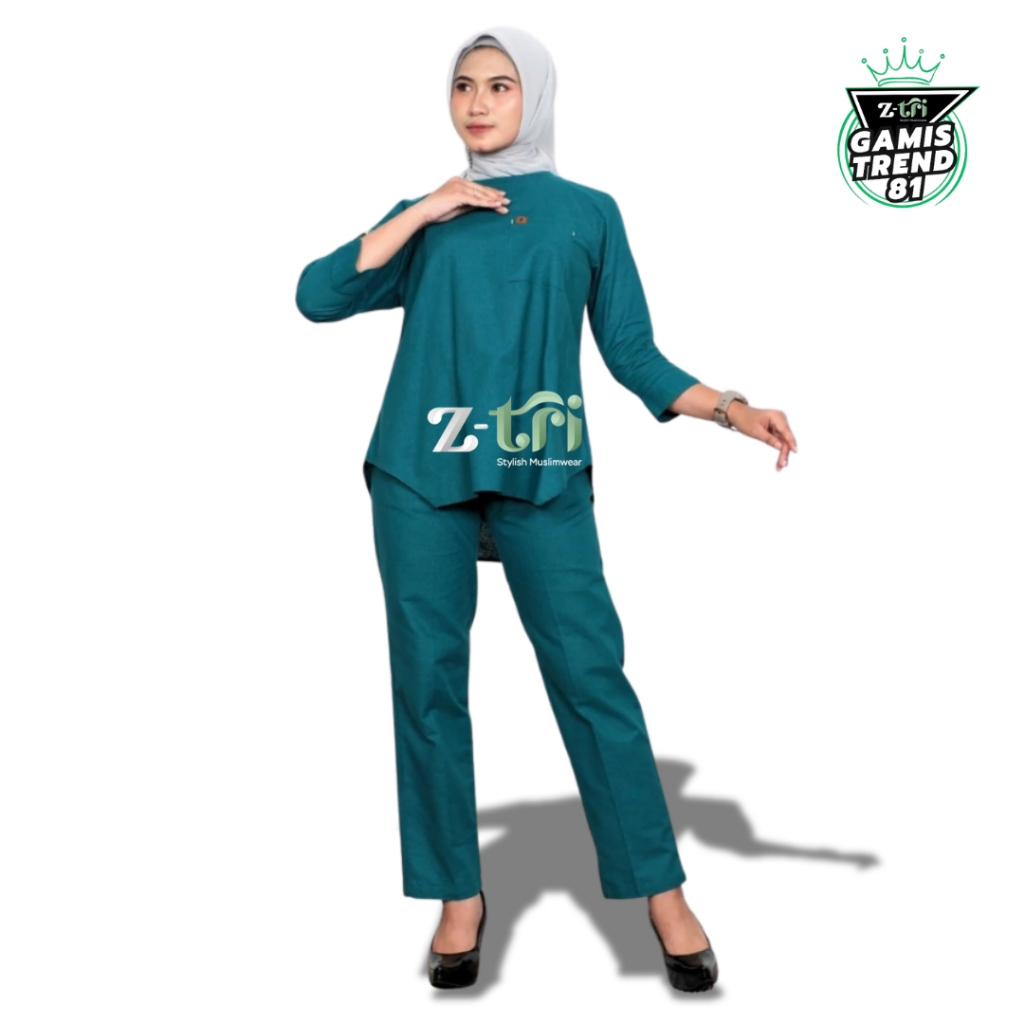 ZTRI One-Set Setelan Wanita Katun Linen Rami Premium Polos Lengan Panjang One Set Trend