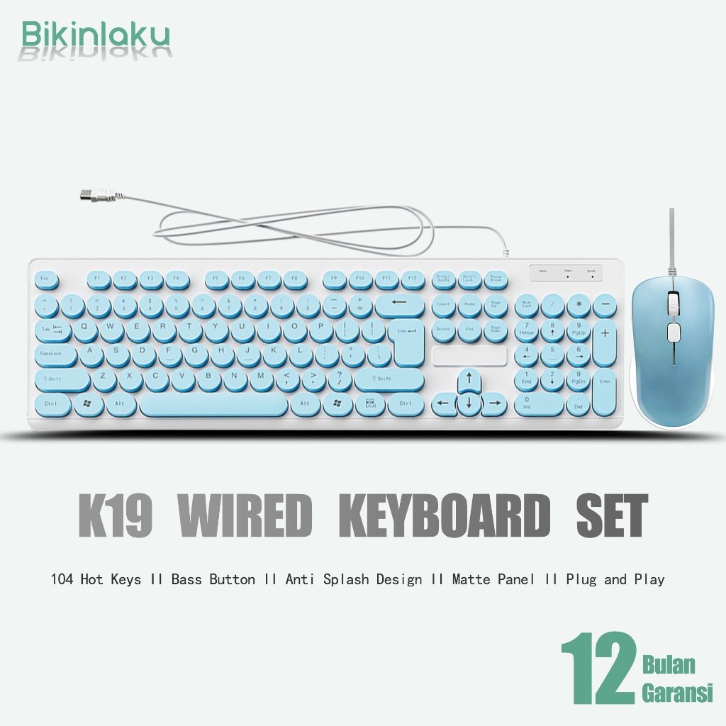 Bikinlaku Keyboard Kabel USB Full Size Tuts Bulat Cute Macarons untuk Office PC Laptop
