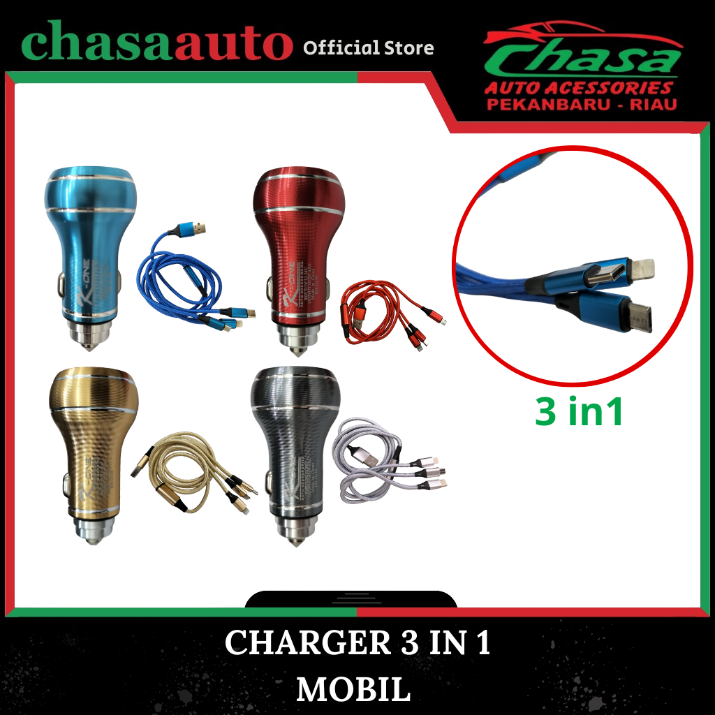 (CHASA) CHARGER CAS HP USB TYPE C IPHONE MOBIL 3 IN 1 KABEL 2 PORT FAST CHARGING