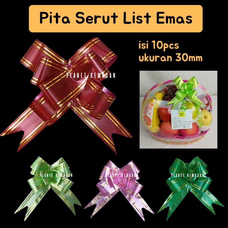 

pita serut isi 10pc pita tarik list emas