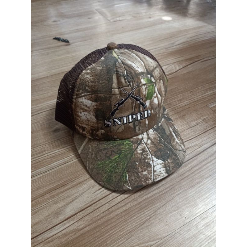 Topi Sniper Camo Hitam Coklat motif daun