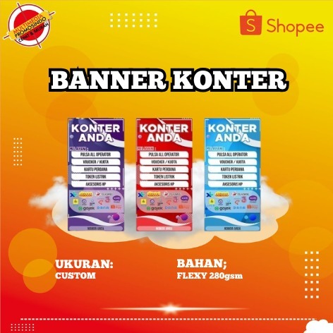 BANNER KONTER1 100X50CM FREE EDIT NAMA KONTER/SPANDUK KONTER/FREE DESAIN/MMT KONTER