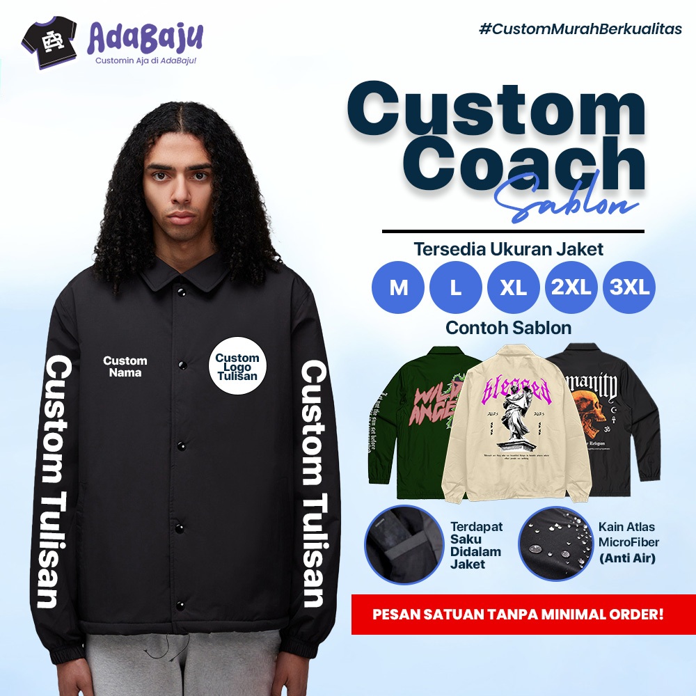 JACKET COACH CUSTOM SABLON DTF SATUAN