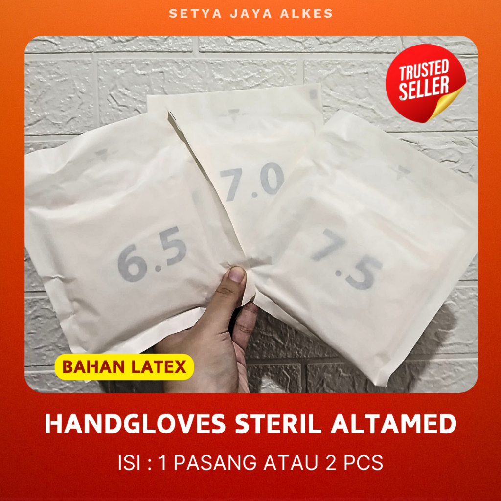 Altamed Handscoon Steril Latex Ukuran 6.5 7 / Sarung Tangan Steril Altamed Sachet