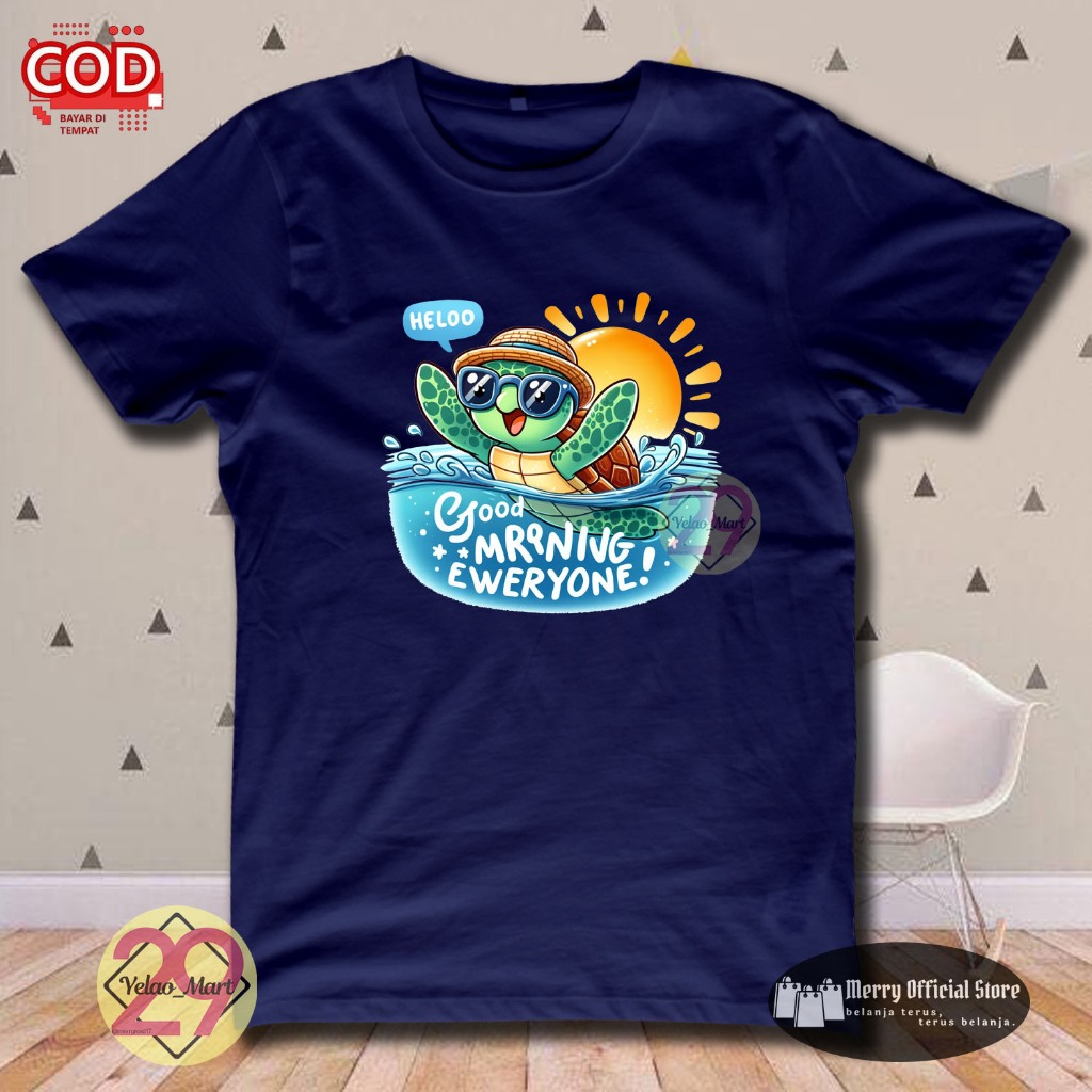 YELAO MART Kaos Anak 2-10th Gambar KURA-KURA BERENANG GOOD MORNING EVERYONE/ Baju atasan anak cowo c