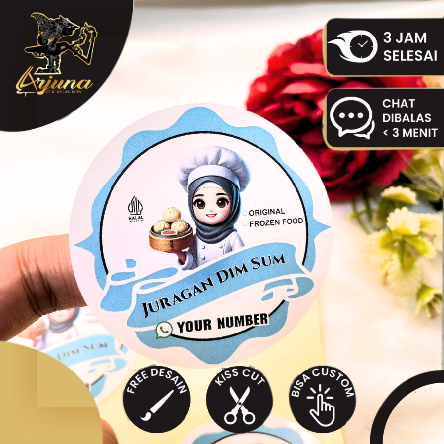 

Arjuna Stiker Label Makanan Dimsum Sticker Murah Bentuk Bulat Edisi Dim Sum Free Desain Uk.Kecil 2-4