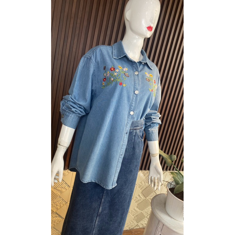 KEMEJA JEANS BORDIR - KEMEJA WANITA IMPORT