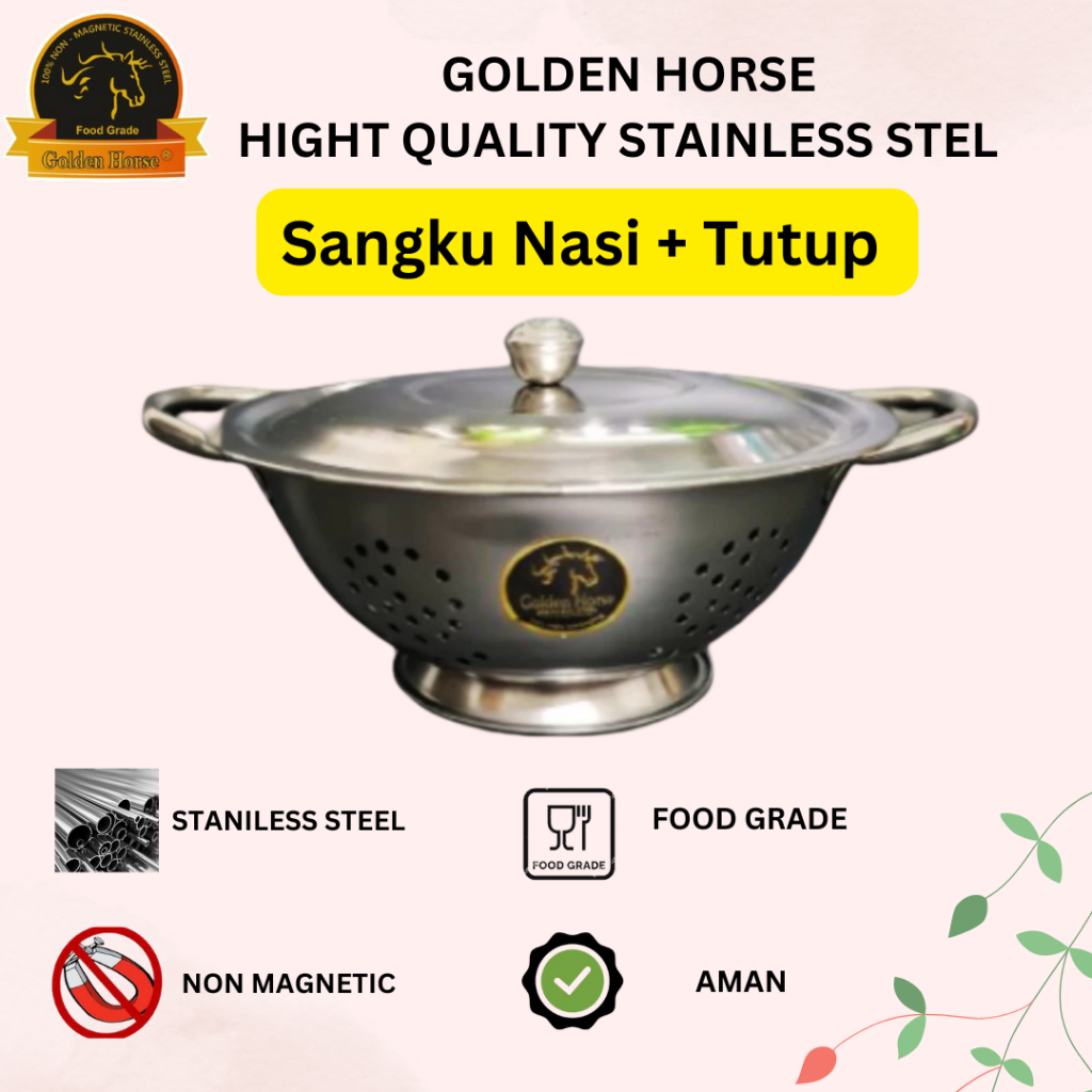 Golden Horse Stainless Steel Sangku Nasi + Tutup
