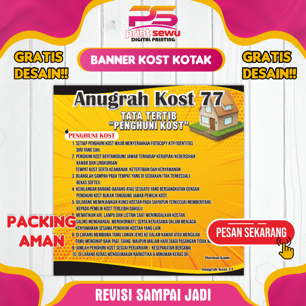 CETAK BANNER SPANDUK KOST AN CUSTOM MURAH GRATIS DESAIN | BENTUK KOTAK | REVISI SAMPAI FIX | DESIGN 