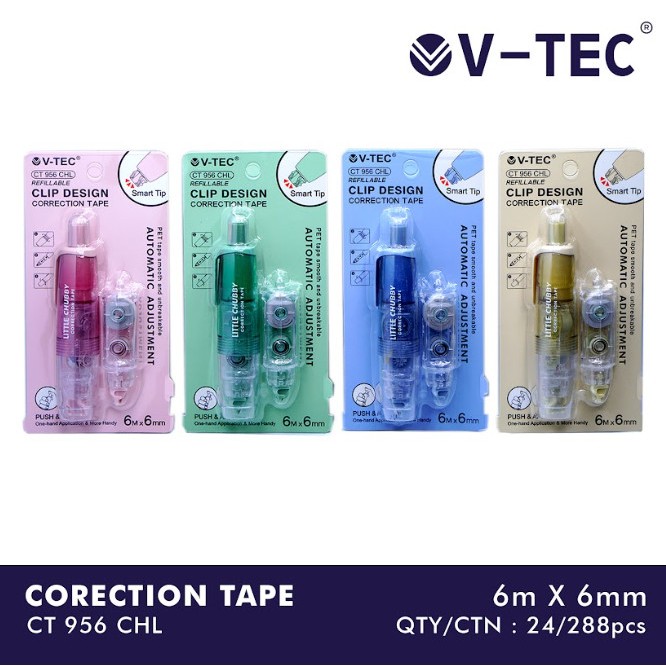 

V-TEC CT-956 CHL + REFILL CORRECTION TAPE / STIPO KERTAS / TIPE-X KERTAS