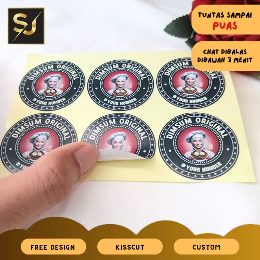 

5-8 Sangjaya Sticker Label Dimsum Stiker Produk Makanan Dim Sum Bentuk Bulat Uk.Sedang Free Desain