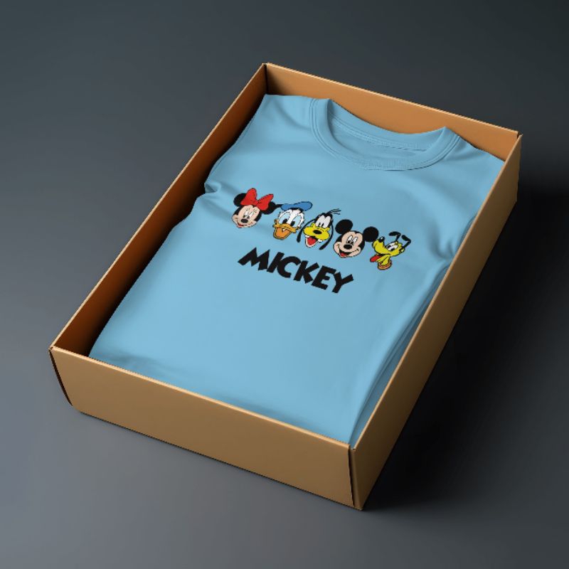 Follew Kaos Distro Wanita Mickey Mouse Biru Lengan Pendek