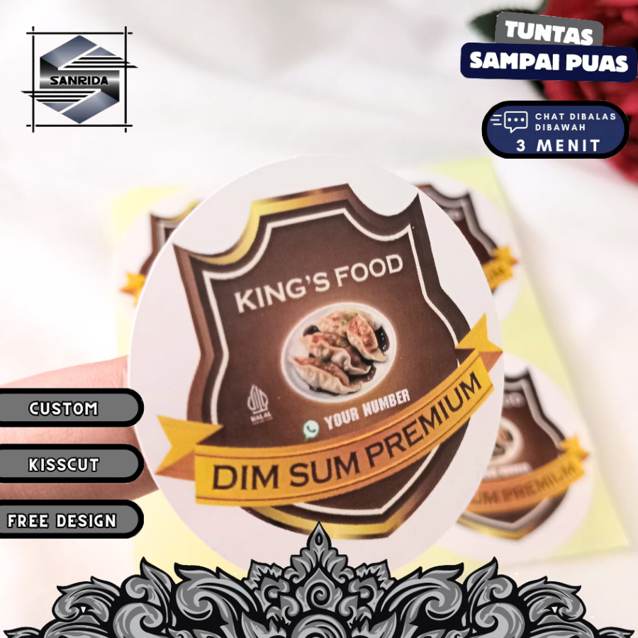 

2-4 Sanrida Sticker Print Cetak Label Dimsum Bentuk Bulat Stiker Makanan Dim Sum Free Desain U.Kecil