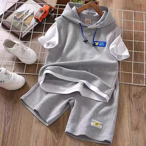 RB Setelan Casual Anak Laki Laki Usia 3-9 Tahun Korean Style Terbaru Hoodie Setcel Waffle Uniqlo