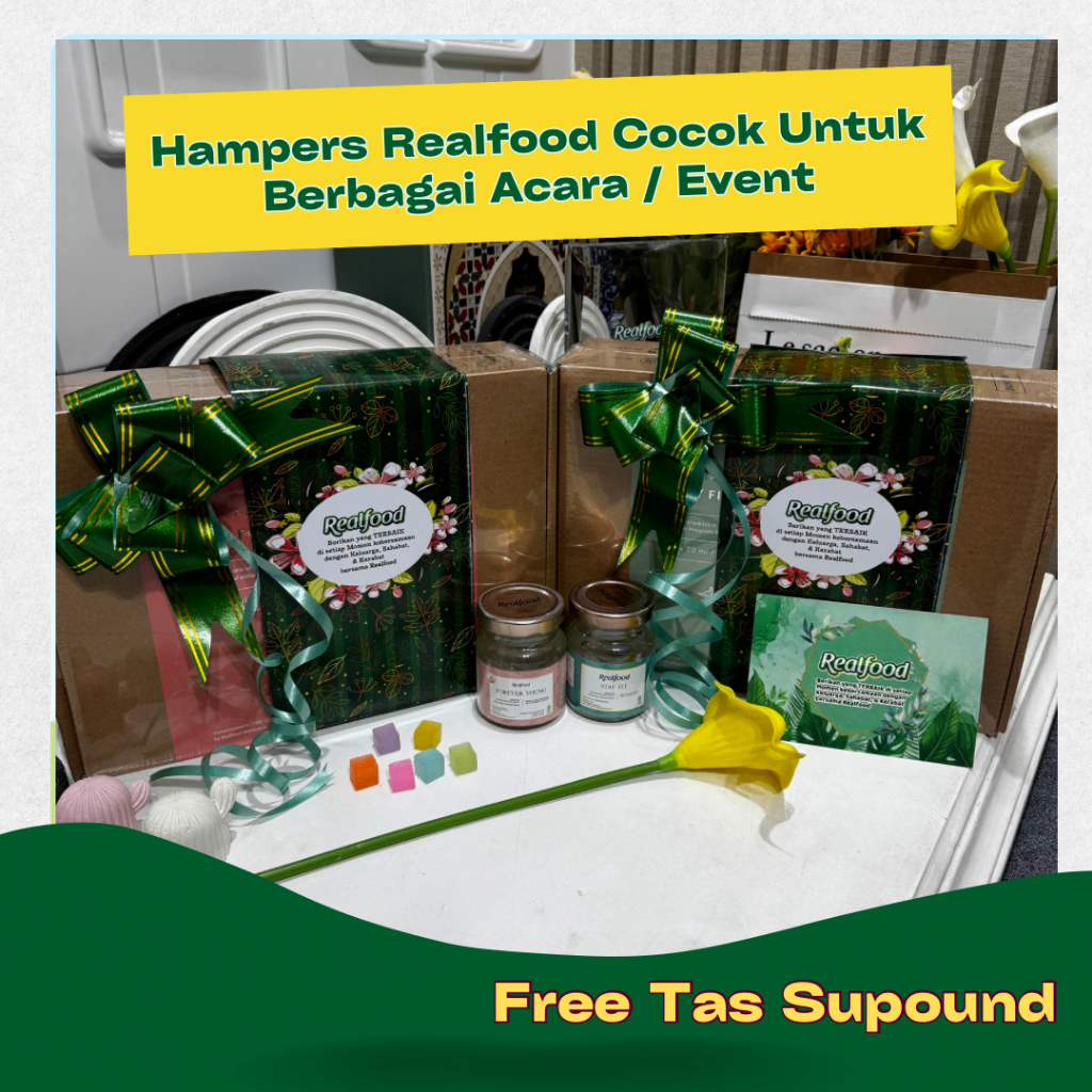 

REALFOOD HAMPERS ISI 12 JAR DAN 6 JAR (BELT,KARTU UCAPAN,PITA,TAS,AMPLOP)