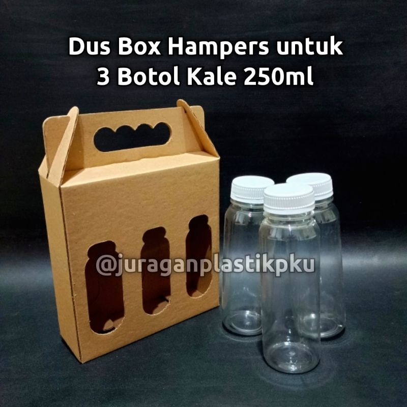 

Dus Box Hampers untuk 3 Botol Kale 250ml | Kotak Jinjing isi Botol Plastik 250 ml Gift Souvenir Gable Kardus Imlek Lebaran