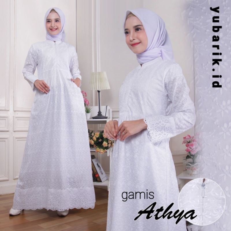 Gamis Putih Umroh & Haji Wanita Renda Katun Paris, Busui Friendly, Adem, Elegan untuk Haji Umroh, Le