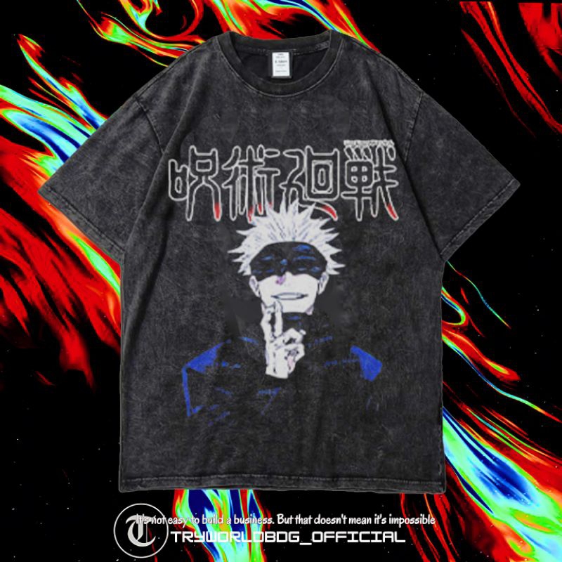 TRYWORLDBDG OFFICIAL "GOJO SATORU" KAOS OVERSIZED | KAOS WASHED | STONE WASH | OVERSIZED T SHIRT | K