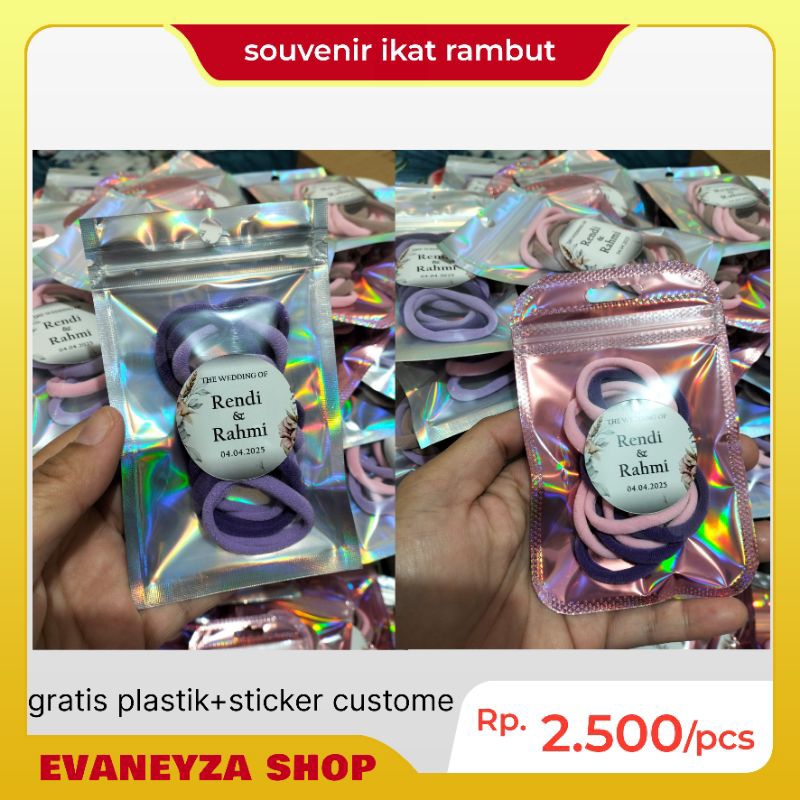 [minimumorder50pcs] souvenir pernikahan ikat rambut custome sticker