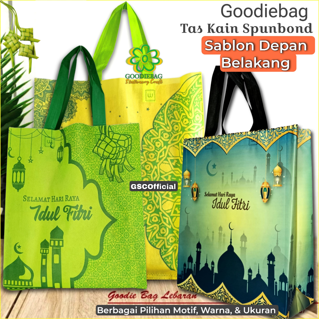 

Tas Hampers Goodiebag Kain Spunbond Motif Lebaran Idul Fitri Totebag Bingkisan Thr Sembako Belanja
