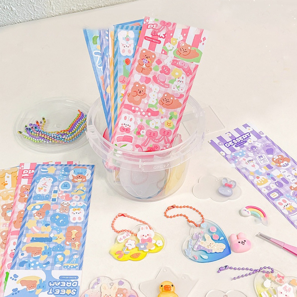 

Sticker Waterproof Kartun Bear Rabbit Hologram Korea / Stiker Motif Anti Air Cute Decoration