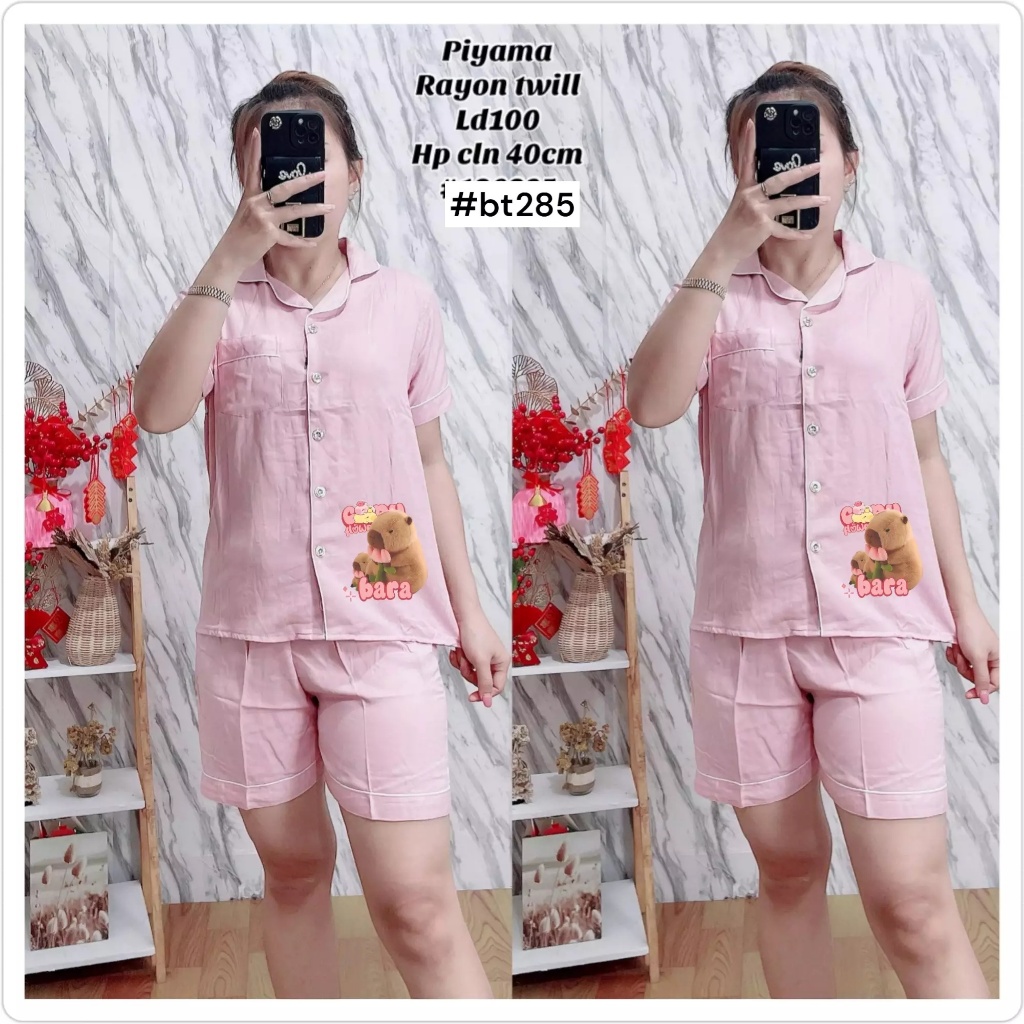Setelan Piyama Wanita / PIyama Celana Pendek Rayon Twill / Motif Capybara