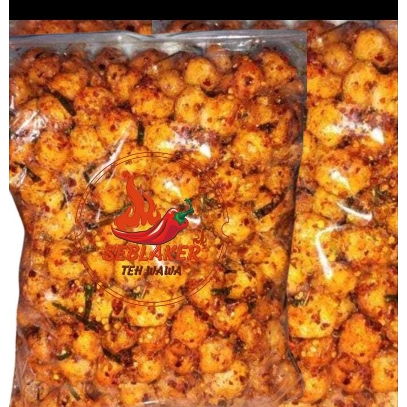 

seblak kering siomay kecil pedas aroma daun jeruk