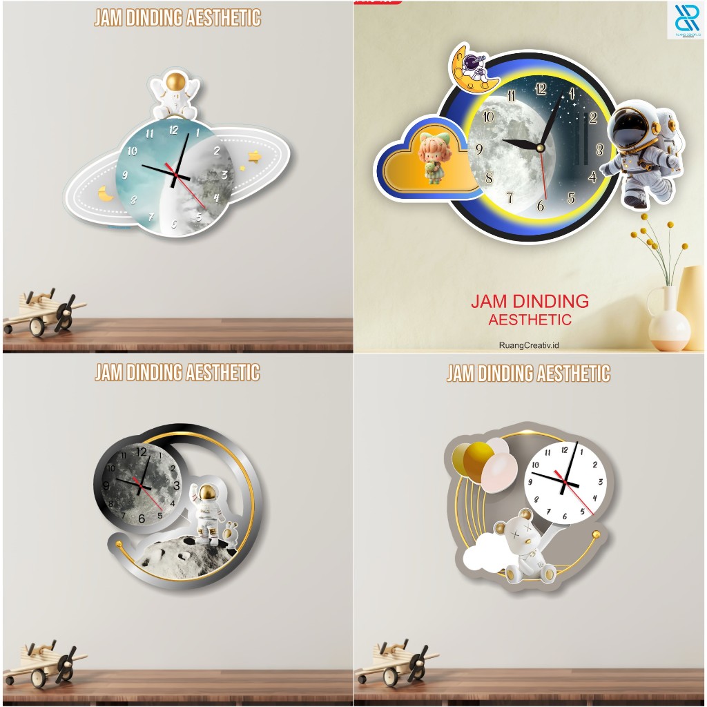Jam Dinding Aesthetic Lampu Karakter SATURNUS Dekorasi Ruang Tamu Kamar Tidur