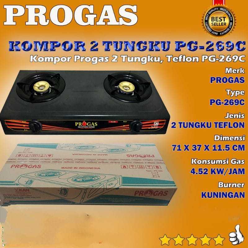 KOMPOR PROGAS 2 TUNGKU TEFLON PG-269C- KOMPOR PROGAS 2 TUNGKU HITAM