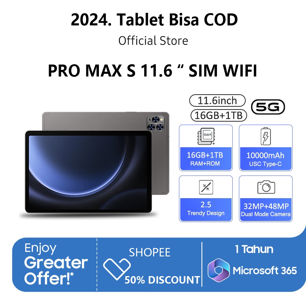 [Beli 1 Gratis 6]2025 Tablet PC Android Layar Penuh Layar Besar SX30 Pro max 16GB+1024GB（1TB） 11.6in