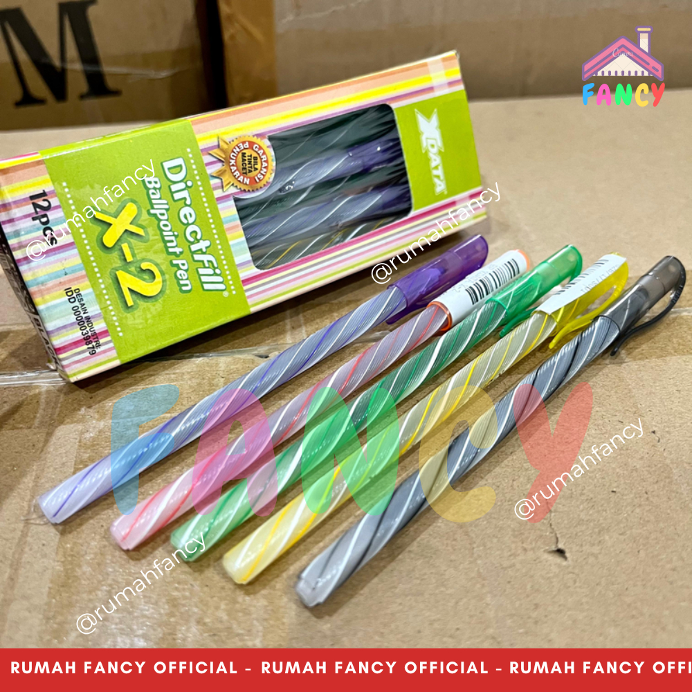 

[GROSIR] 1 LUSIN isi 12 PCS Pulpen X-DATA Direct Fill X2 motif Garis Transparan Tinta HITAM / Bolpen / Ballpoint / Ballpen Gel buka tutup 0.5 mm