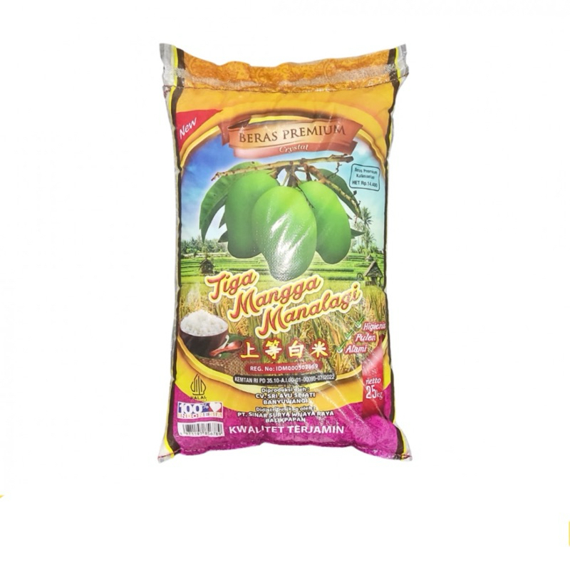 

Beras Premium Tiga mangga manalagi 25 kg