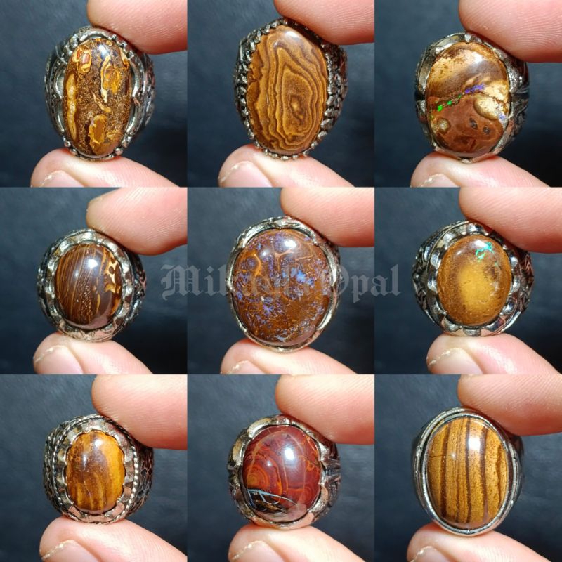 Cincin Batu Asli Natural Pria ALPAKA Kalimaya Australia Koroit Boulder Opal Mky-4