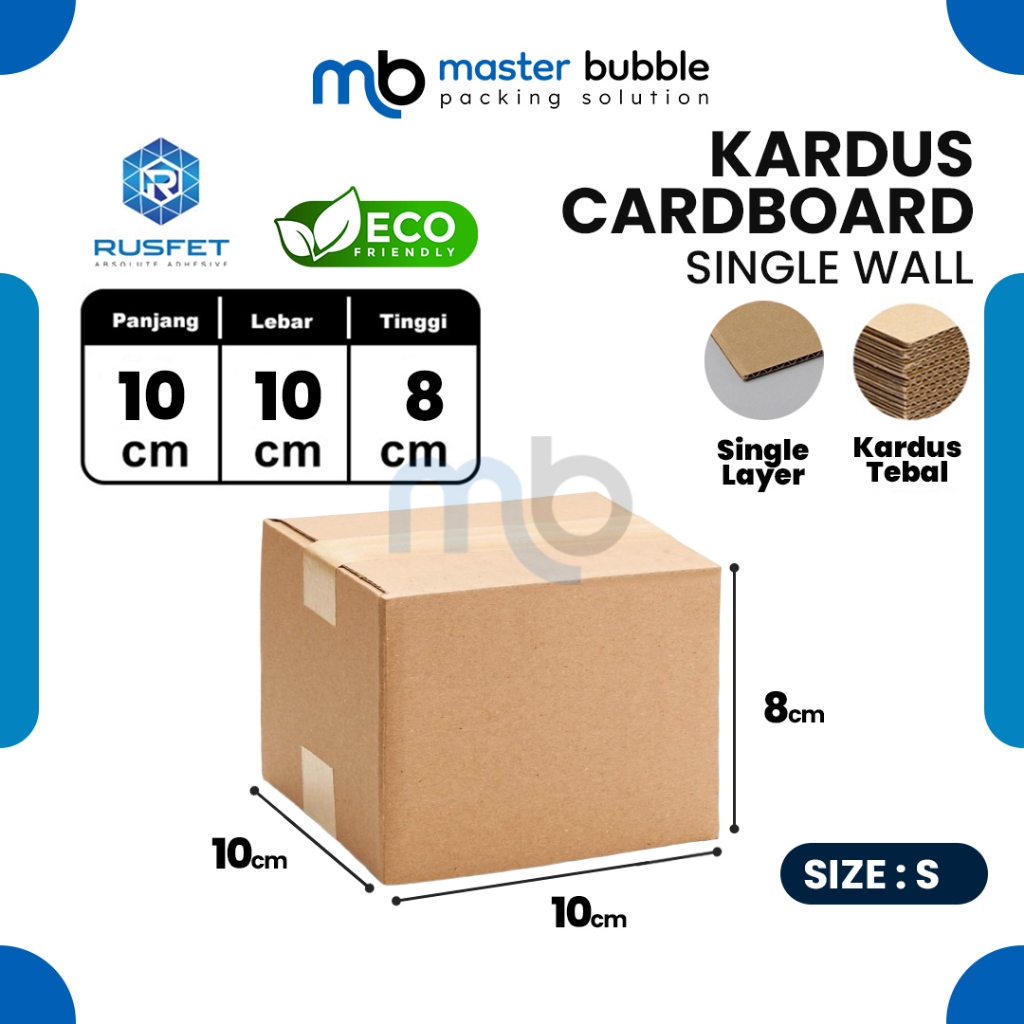 

Kardus Packing Dus 10 X 10 X 8 cm Box Cardboard RUSFET Single Layer Coklat Polos Harga Ecer