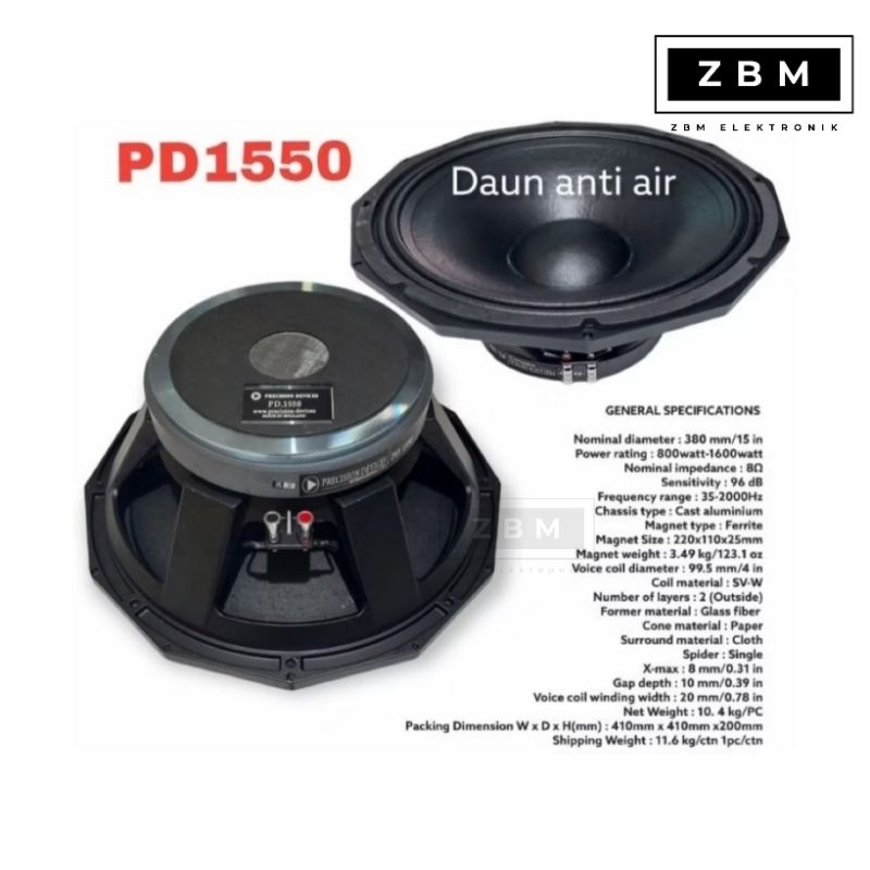 Speaker komponen PD 1550 / PD1550 precision devices 15 inch mid low