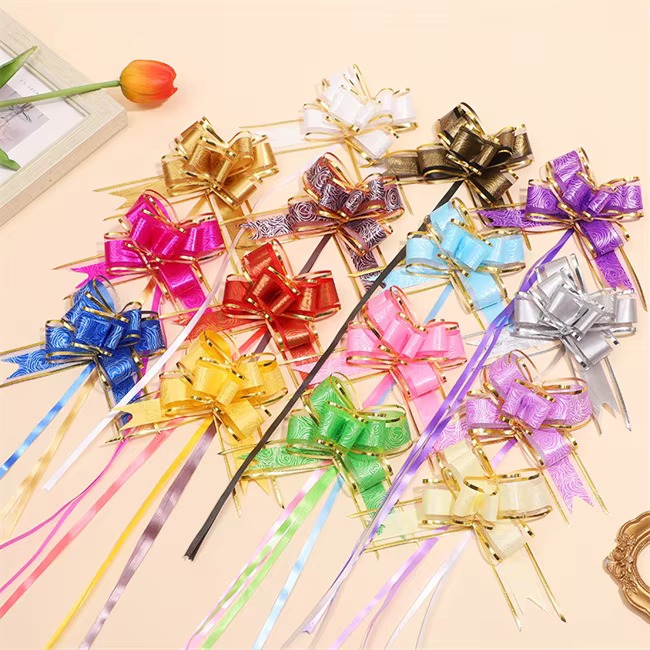 

10pcs Pita Tarik Pita Serut Pita Tarik Lis Emas Serut Parcel Kado Souvenir Gold Stripe Lace JFF1325