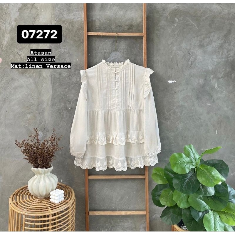 Atasan Baju Kemeja Lengan Panjang Mat. Linen Versace