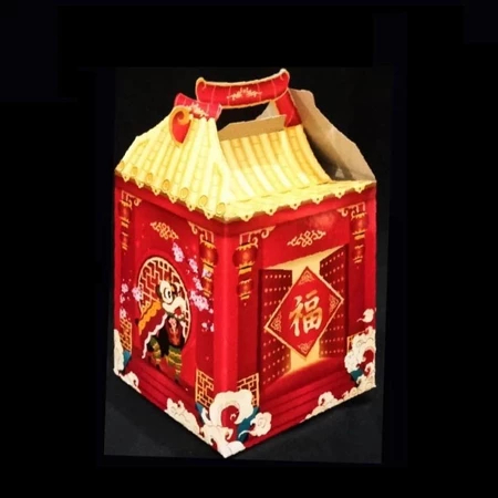 

( 5 pcs ) box imlek packaging 3 toples 250gram kardus jinjing kue kering motif kuil kemasan hampers chinese 12x12x14 cm