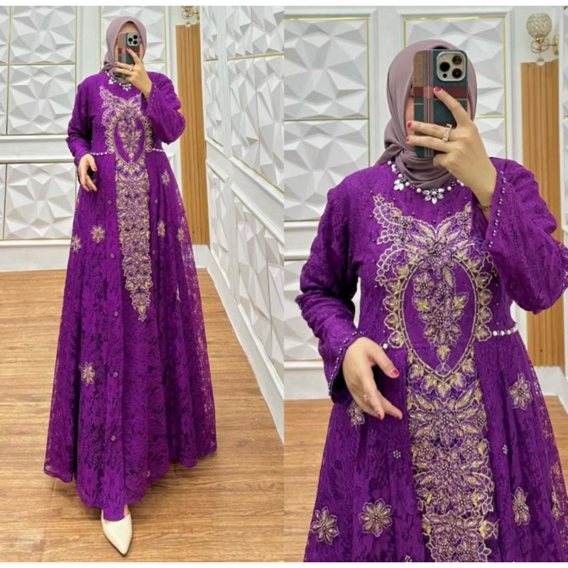 Gamis Brukat Bordir Payet / Gamis Brukat Jumbo / Gamis Brukat Premium / Gamis Brukat Pesta Mewah / G