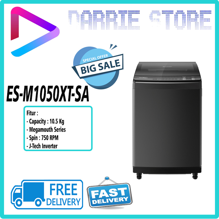 SHARP ES-M1050XT-SA MESIN CUCI TOP LOADING 10.5 Kg New Megamouth Series ESM1050 1050XTSA ESM1050XTSA