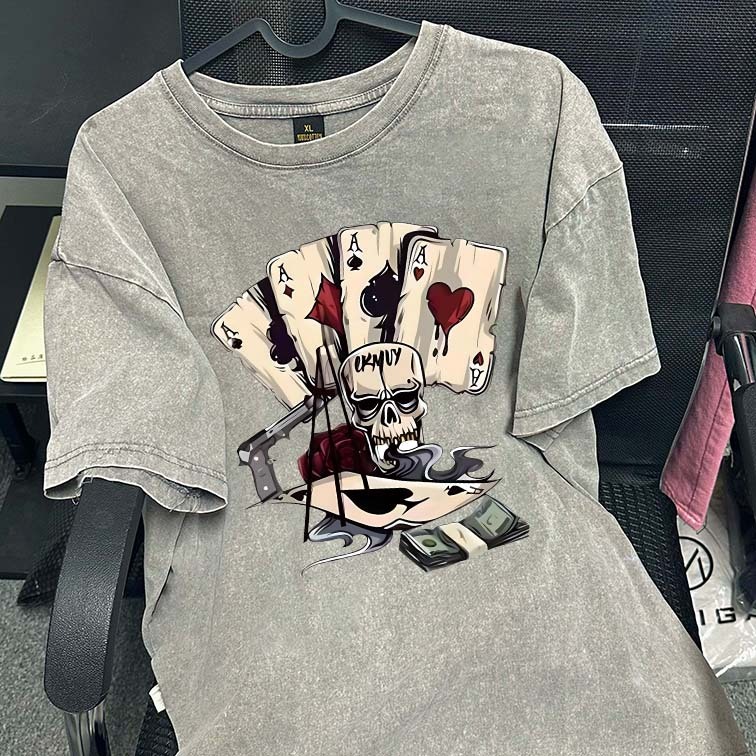 Uang Poker Tengkorak Amerika T Shirt Longgar |Kaos Pria Premium Tebal |Kaos Pria|Kaos Import baju t 